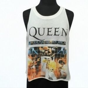 Queen Band Top Custom Cut Graphic White Tank Top Retro Rockstar Girlfriend